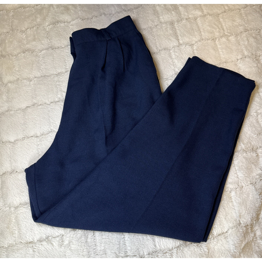 VTG 90s Worthington Pleated Trousers Size 18 Navy Blue High Rise Tapered USA